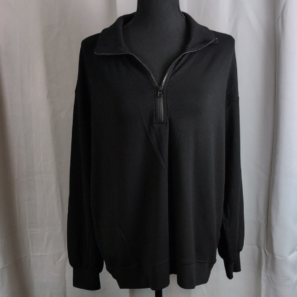 Three Dots Black Half Zip Up with Raised Collar Pullover. Large. Euc‎